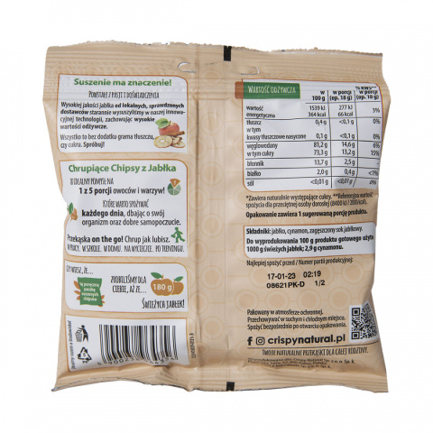 Jabłka z cynamonem Naturalne suszone chipsy CRISPY NATURAL 18g Jabłka z cynamonem Naturalne suszone chipsy CRISPY NATURAL 18g