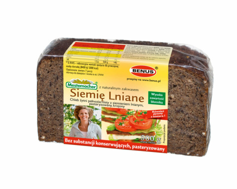BENUS CHLEB ŻYTNI PEŁNOZIARNISTY Z SIEMIENIEM LNIANYM 500g BENUS CHLEB ŻYTNI PEŁNOZIARNISTY Z SIEMIENIEM LNIANYM 500g