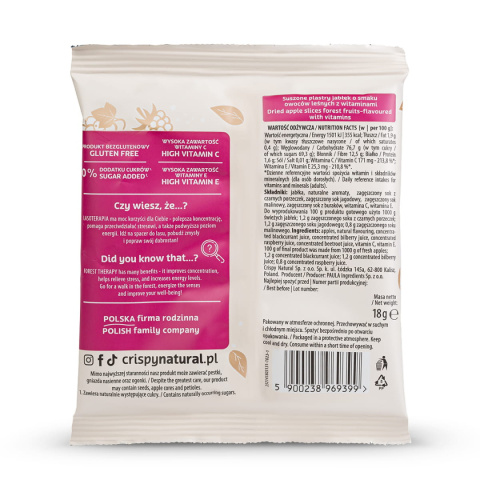 CRISPY NATURAL JABŁKO Suszone chipsy owoce leśne 18g CRISPY NATURAL JABŁKO Suszone chipsy owoce leśne 18g