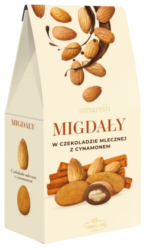 AMARESTI Migdały w czekoladzie mlecznej z cynamonem 80g AMARESTI Migdały w czekoladzie mlecznej z cynamonem 80g