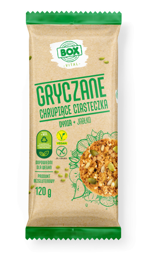 CIASTECZKA GRYCZANE PESTKAMI DYNI I JABŁKIEM GLUTENU 120g - ZPC BOX