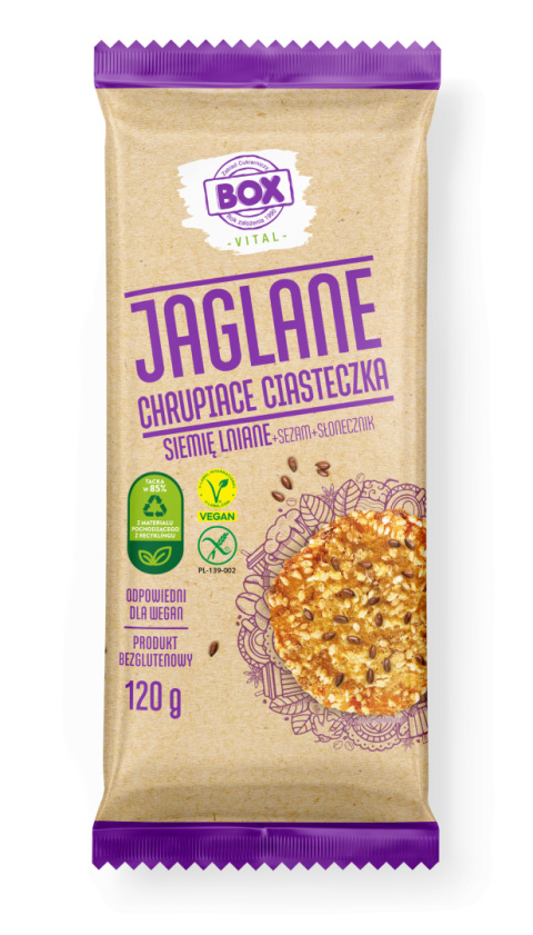 Ciasteczka jaglane z siemieniem lnianym + sezam bez GMO 120g ZPC BOX Ciasteczka jaglane z siemieniem lnianym + sezam bez GMO 120g ZPC BOX