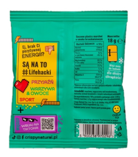 CRISPY NATURAL MARCHEW Suszone chipsy o smaku brzoskwiniowym 18g