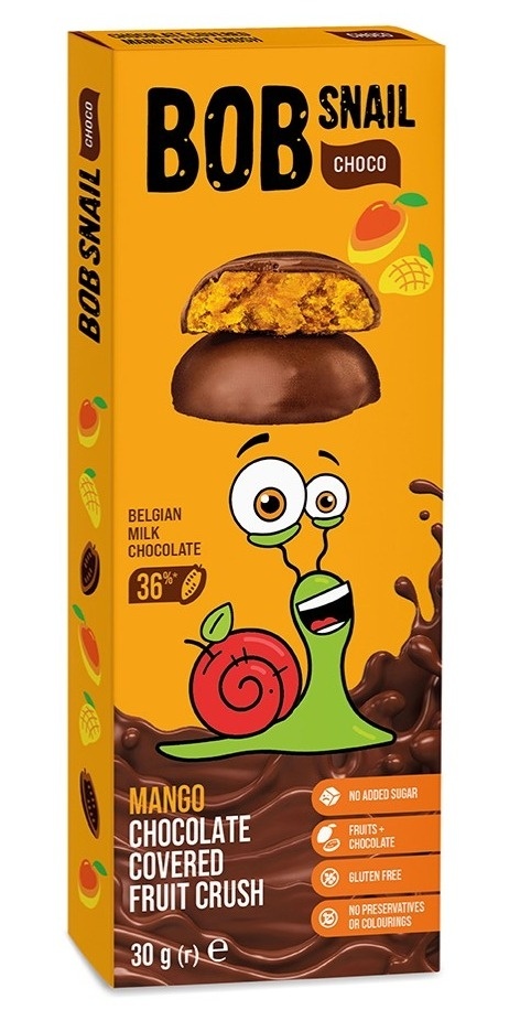 BOB SNAIL Ciasteczka owocowe w belgijskiej czekoladzie Mango 30g